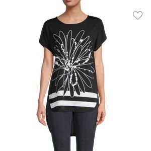 P. LUCA MILANO​ Graphic High-Low black white flower Top tee shirt short sleev XL
